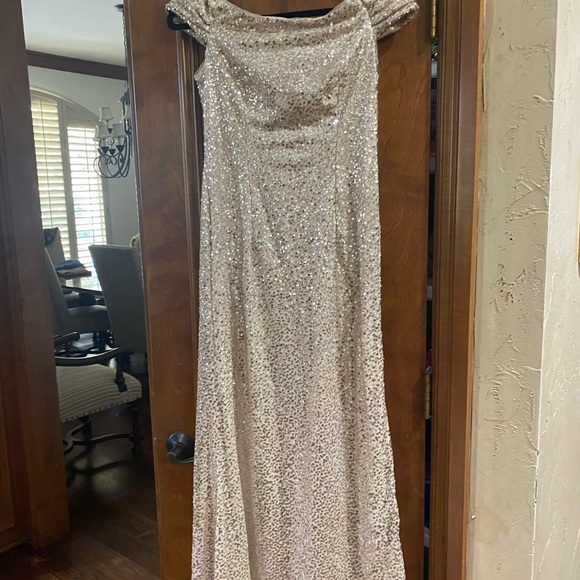 Adrianna Papell gold/champagne sequined gown, size 6P - Picture 1 of 6